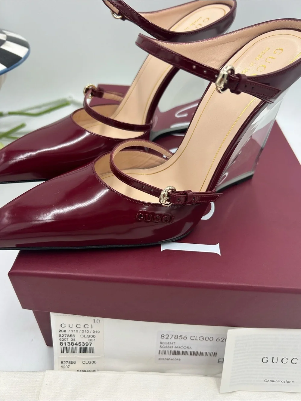 Women's Gucci calf skin Rosso  wedge mules size 38 made in Italy